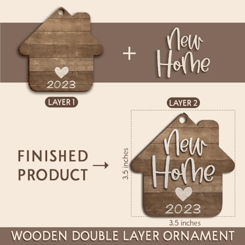 Housewarming Gifts New Home, New Home Ornament 2023, House Warming Gift, First Home Gifts for Newlywed Couples, Ideal for Christmas Decorations 2023, Stained Wooden Ornaments - style: New Home Brown