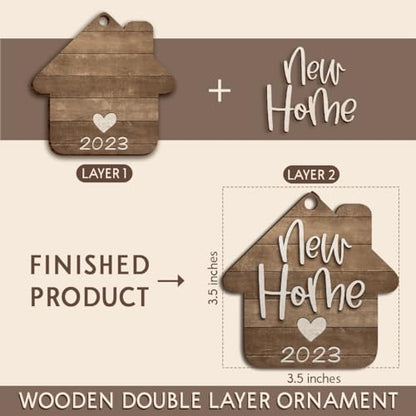 Housewarming Gifts New Home, New Home Ornament 2023, House Warming Gift, First Home Gifts for Newlywed Couples, Ideal for Christmas Decorations 2023, Stained Wooden Ornaments - style: New Home Brown