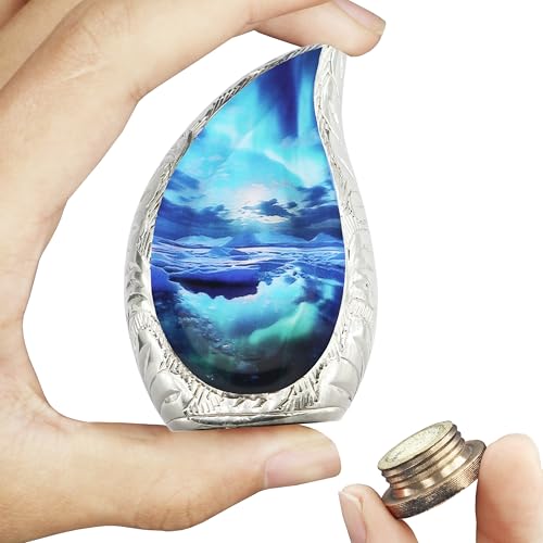 M MEILINXU Turquoise Small Urns for Ashes, Aurora Keepsake Teardrop Urn | Small Keepsake Urn for Women and Men, Mini Cremation Urn Suitable for Family Sharing, Home Remembrance or Travel - color: Turquoise, size: Small / Keepsake