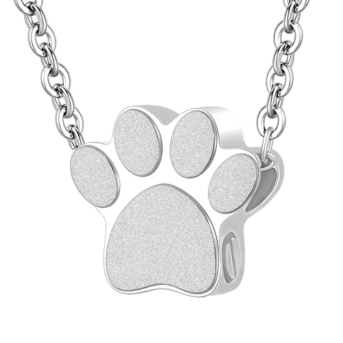 Pet Cremation Jewelry for Ashes Pendant Pet Urns For Dogs/Cats Urn Ashes Pendant Paw Print Urn Necklace with Mini Keepsake Memorial Ash Jewelry - color: Silver