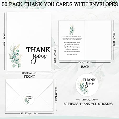 Fumete 50 Set Funeral Thank You Cards, Leaves - style: Leaves