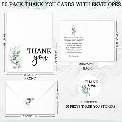 Fumete 50 Set Funeral Thank You Cards, Leaves - style: Leaves