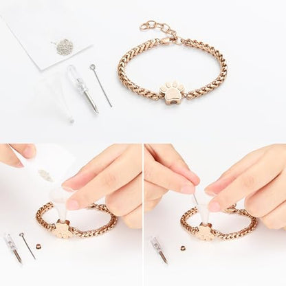 XSMZB Cremation Bracelet for Ashes - Paw Print Cremation Jewelry Pet Dog Cat Stainless Steel Keepsake Memorial Urn Bangle - color: A-Rose Gold