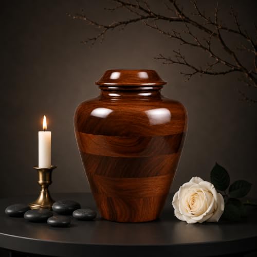 Large Handcrafted Wooden Cremation Urn for Adult Ashes –200 Cu in Memorial Urn Box – Tahura Crafts - size: Large 200 Cu In