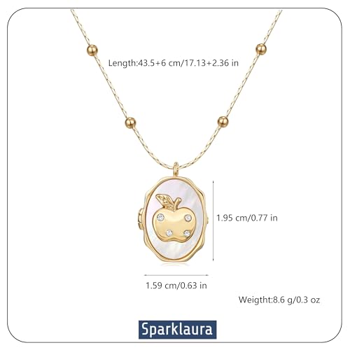 Gold Locket Necklace for Women Vintage, Heart Star Moon Butterfly Angel Holds Picture Photo Oval Locket Pendant Memorial Necklace Personalized Celestial Jewelry Birthday Gifts - style: Oval Apple