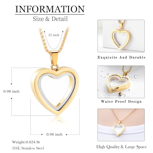 zeqingjw Glass Cremation Jewelry Necklace for Ashes Heart Memorial Lockets for Ashes Stainless Steel Keepsake Urn Ashes Pendants - color: Gold