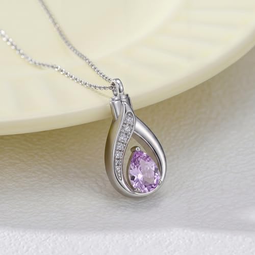 Teardrop Urn Necklace for Ashes Birthstone Keepsake Pendant Cremation Jewelry for Ashes Memorial Jewelry Gifts for Loss of a Loved One for Women - style: Jun-Alexandrite