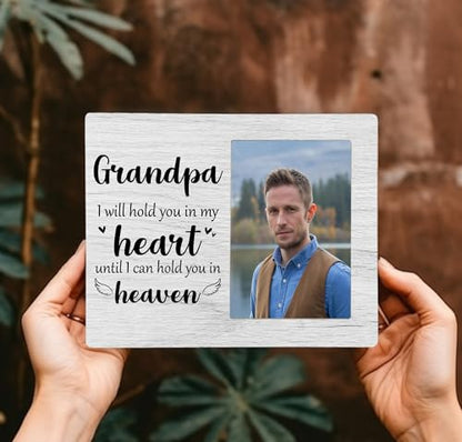 Grandpa Memorial Picture Frame, I Will Hold You in My Heart Remembrance Wooden Photo Frame Gifts for Loss of Grandpa, 4x6 inch Photo - style: Grandpa Memorial Remembrance