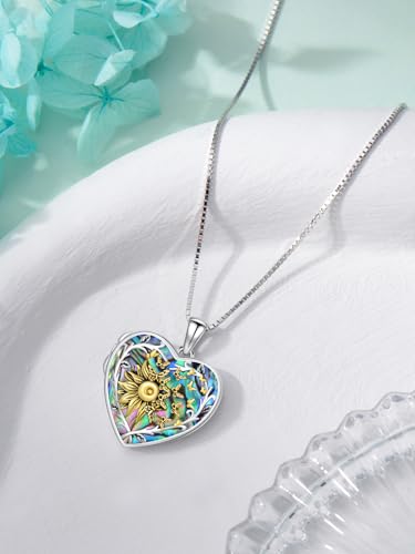 Dorunmo Locket Necklace 925 Sterling Silver Pictures Photo Keep Someone Near to You Custom Lockets Mother's Day Jewelry Personalized Photo Locket Gifts - color: L-Sunflower Butterfly-Abalone, style: Locket Only
