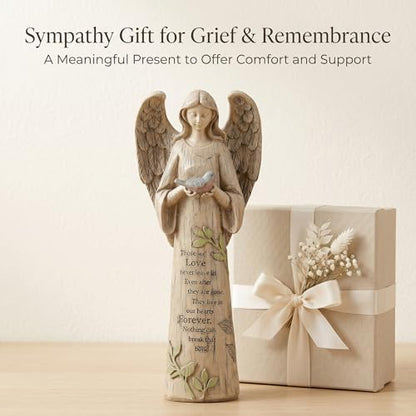 DUSVALLY Angel Statue Holding Bird – 10 Inch Resin Praying Angel Figurine - color: Bird