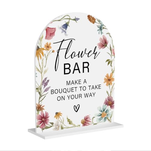 Acrylic Wedding Signs, Dusty Blue Wedding Decor, Blue Weddings Decor, In Loving Memory Signs for Reception, White Arch Acrylic Table Top Sign for Engagement Weddings Parties Dinners 8x10 Inch - color: Flower Bar