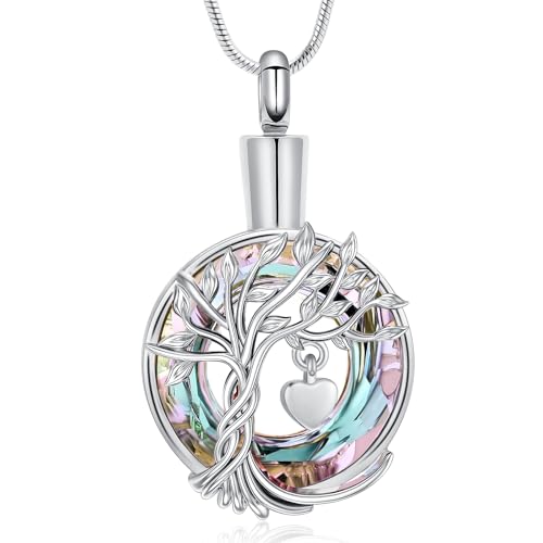 Hearbeingt Teardrop Urn Necklaces for Ashes Tree of Life Memorial Locket - color: Tree of Life-Silver-P