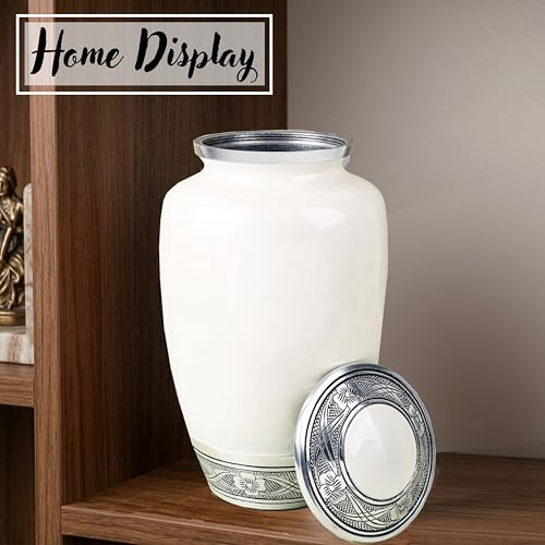 CLEENTABLE Large Cremation Urn for Human Ashes, Off White Silver - color: Off White, size: Pearl Crackle - 7x11"