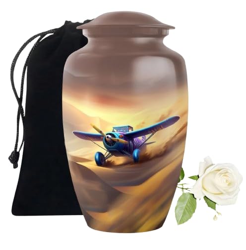 Vintage Airplane Cremation Urn, Adult Memorial Urn with Velvet Bag, Decorative Aviation Design