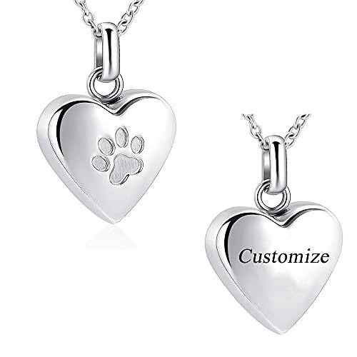Pet Urn Necklace Heart Memorial Urn Pendant Dog Cat Keepsake Funeral Jewelry 316L Stainess Steel Paw Print Cremation Jewelry - color: Customize