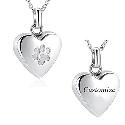 Pet Urn Necklace Heart Memorial Urn Pendant Dog Cat Keepsake Funeral Jewelry 316L Stainess Steel Paw Print Cremation Jewelry - color: Customize