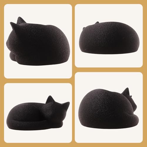 Black Sleeping Cat Urn for Ashes Minimal Pet Memorial Keepsake - color: Matte Black