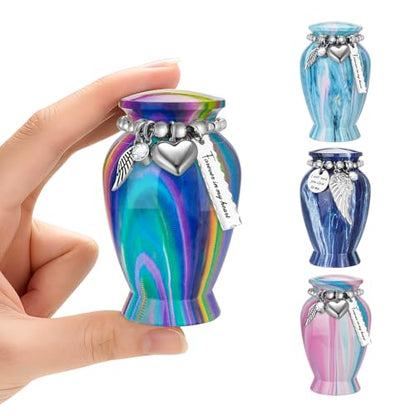 Small Urn for Human Ashes Aluminium Keepsake Memorial | Mini Urn for Ashes, Meaningful Memorial Keepsake Gift, Durable Aluminum Cremation Urn with Elegant Design - style: Rainbow