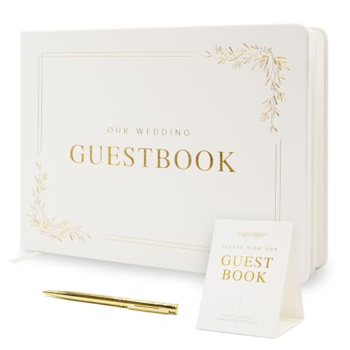 Floral Embossed Wedding Guest Book Set - 9 x 7.5 Hardcover Guestbook for Wedding Reception Sign in, Messages, Bridal Shower Engagement Party (White Cream) - color: White Cream