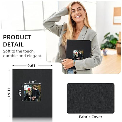 Vienrose Fabric Cover Photo Album 4x6 with Front Window, 300 Picture Pockets and 100 Message Card Slots for Wedding Baby Family, Black - color: Black, size: 300 Pockets