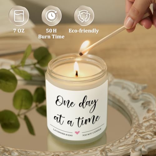 Get Well Gifts for Women Men, One Day at A Time Candle, Lavender Scent | Thinking of You Gifts, Breast Cancer Care Gift, Inspirational Encouragement Sympathy Candle, Anxiety Relief Items