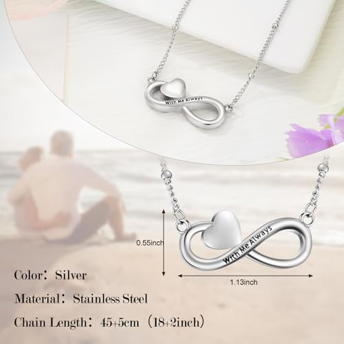 XIUDA Infinity Cremation Jewelry Heart Urn Necklace for Ashes Stainless Steel Urn Pendant Memorial Ashes Necklace for Women Men - color: Silver, engraved