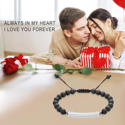 Oinsi Lava Rock Bracelet With Tube Memorial Urn Jewelry For Ashes Of Loved Ones Keepsake Cremation Bracelet Women Men Adjustable Length - color: Silver (Crystal Cube)