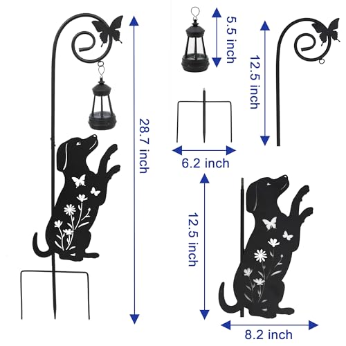 2 Pack Solar Cat Dog Lantern Garden Stakes 28.7in Metal Night Light - color: Black Cat and Dog