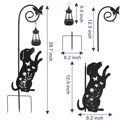 2 Pack Solar Cat Dog Lantern Garden Stakes 28.7in Metal Night Light - color: Black Cat and Dog