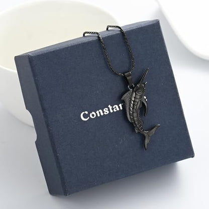 Fish Cremation Jewelry Swordfish Pendant Urn Necklace for Women Men | stainless steel pendant, waterproof sealed ring & lobster clasp keep ashes secure, with a filling tool, funeral keepsake gift - color: Black