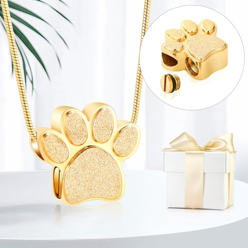 Pet Urns For Dogs/Cats - Pet Ashes Necklace - Paw Print Urn Necklace with Mini Keepsake Urn Memorial Ash Jewelry - color: Gold-1