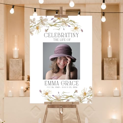 Custom Celebrating The Life Sign With Photo Dried Floral In Loving Memory Blush Flower Life Celebration Sign Memorial Service Funeral, Obituary Memorial Service, Funeral program - color: Design 9