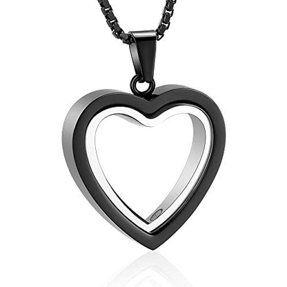 zeqingjw Glass Cremation Jewelry Necklace for Ashes Heart Memorial Lockets for Ashes Stainless Steel Keepsake Urn Ashes Pendants - color: Black