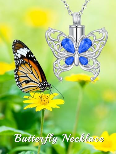 Cremation Necklace for Ashes 925 Sterling Silver Pet Paw/Butterfly Memorial Cremation Keepsake Pendant Jewelry Women Keepsake Bereavement Gift - color: A9-Butterfly-September