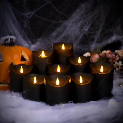 Nimiko Flameless Candles with Remote, Battery Operated Flickering Flameless Candles, LED Candles with Timer 2/4/6/8H, with Realistic LED Candles Set of 9 (D3 x H 3" 4" 5" 6" 7") (Black) - color: Black