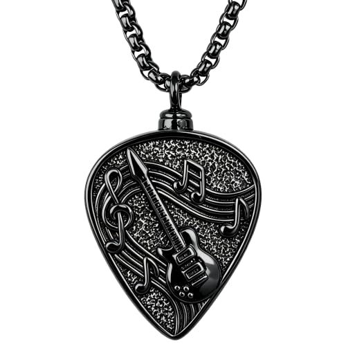 Guitar Pick Necklace Music Soundwave Guitar Pick Pendant with Music Note Jewelry Musicians Gifts - color: 2-Black