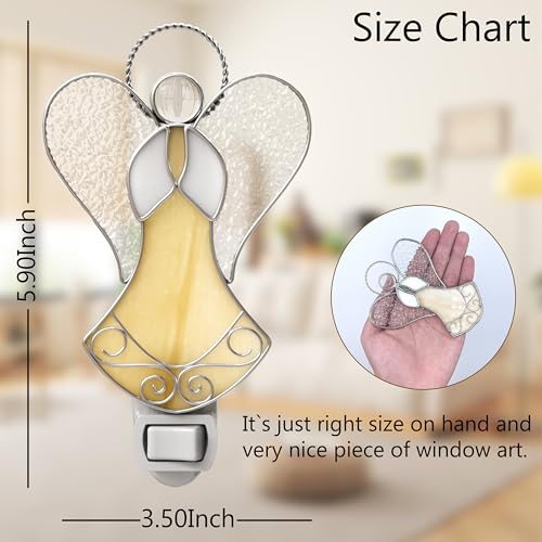 Stained Glass Guardian Angel Night Lights Plug in,Yellow Color - color: Angel Night Light-Yellow