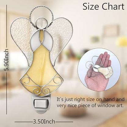 Stained Glass Guardian Angel Night Lights Plug in,Yellow Color - color: Angel Night Light-Yellow