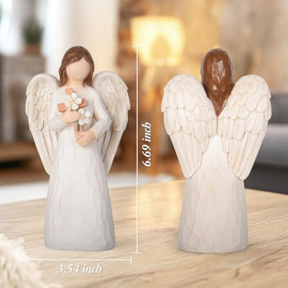 Sympathy Gifts for Loss of Loved One - 6.7" Hand-Painted Angel Figurine Holding Cross with Flowers, Memorial Gifts for Loss of Mother Father, Remembrance Angel Statue Grief Gifts