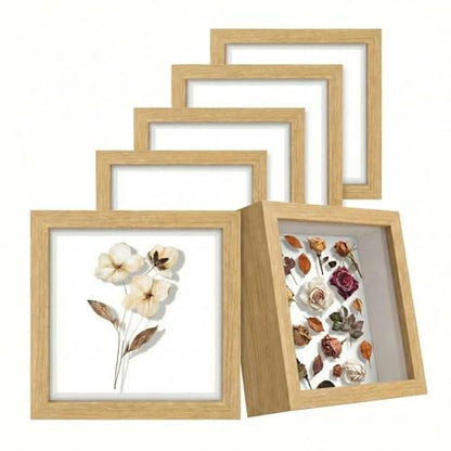 Wazzio 6Pack 5x5 Inch Shadow Box Frame, Wood Display Case Memory Box | 1" Deep Keepsake Frame, Memorabilia Showcase, Photo Ticket Medal Display, Wall Tabletop Picture Frame, Souvenir Gift Box - color: Wood