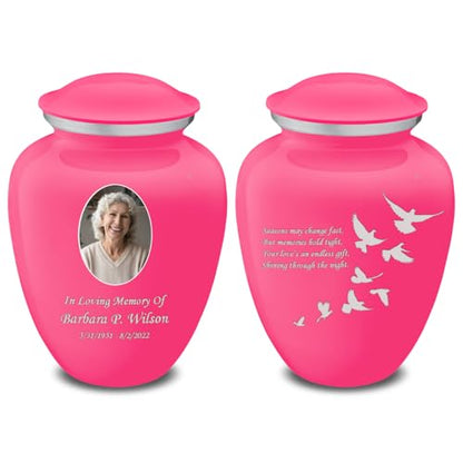 Geturns Embrace Adult Personalized Doves Cremation Urns for Human Ashes I Large Picture Bright Pink Funeral Urn for Adult Men and Women with Double Side Engraving I 200 lbs - color: _Bright Pink (Double Sided)