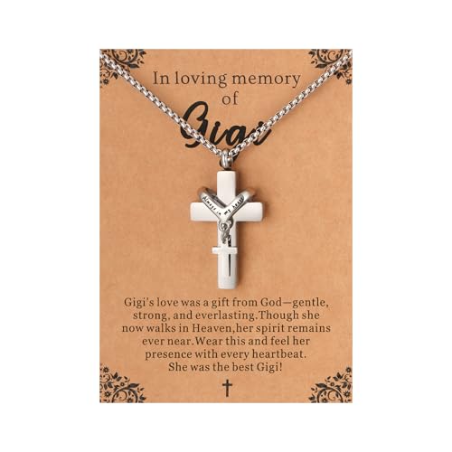 Cremation Cross Necklace for Ashes Cross Urns Locket Pendant Ashes Holder Stainless Steel Memorial Jewelry - style: Miss You Gigi
