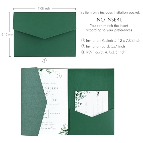 20 PCS Emerald Green Tri-fold Laser Cut Wedding Invitation Pockets for 5x7 Wedding Cards Bridal Shower Engagement Quinceanera Invitation - color: Emerald Green