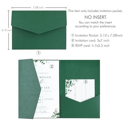 20 PCS Emerald Green Tri-fold Laser Cut Wedding Invitation Pockets for 5x7 Wedding Cards Bridal Shower Engagement Quinceanera Invitation - color: Emerald Green
