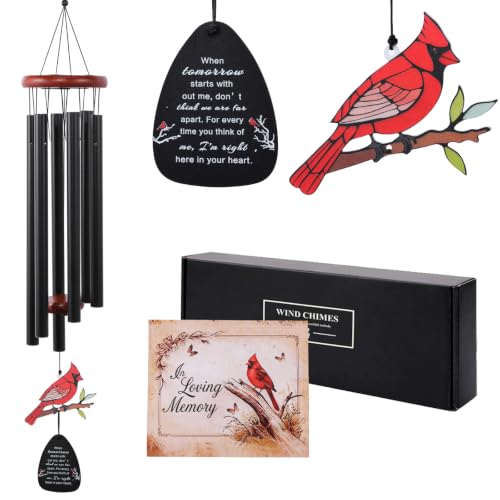 36’’Memorial Wind Chimes for Loss of Loved One, Cardinal Wind Chimes | Sympathy Gifts for Loss of Mother/Dad/Husband for Outside with Mute Option, Sympathy Wind Chimes