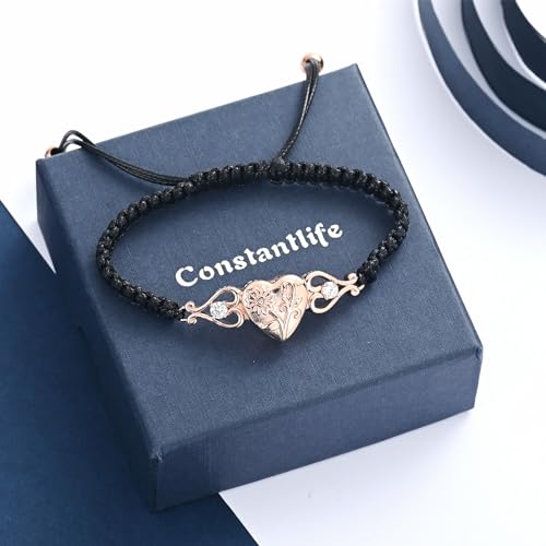 constantlife Double Heart Cremation Bracelet for Ashes for Women Stainless Steel Pendant Urn Memorial Jewelry Loved Ones Human Pet Funeral Keepsake Gift - color: Sunflower-Rose Gold