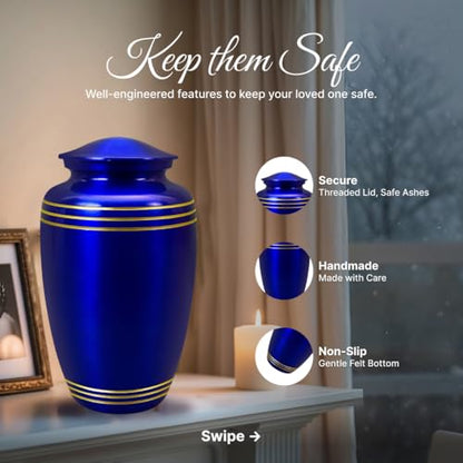 Set of 7 Plaque Custom Engraved Cremation Urns for Human Ashes Includes 1 Large Urn with 4 Small Keepsakes & 1 Silver Necklace - Royal Blue - color: Royal Blue Custom Plaque Urn Set