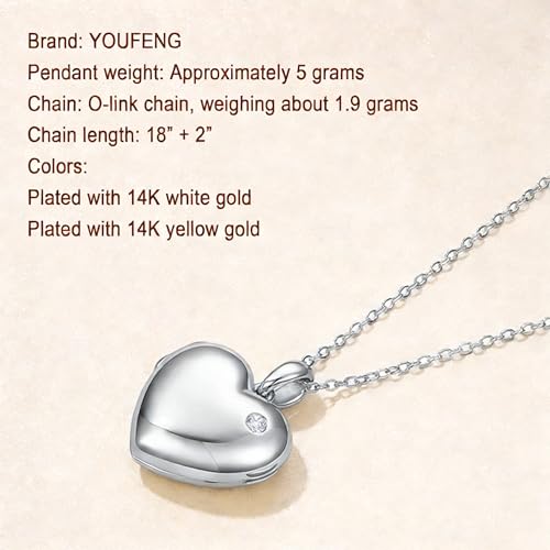 YOUFENG Love Heart Locket Necklace That Holds Pictures S925 Silver Photo Lockets Gifts for Women Jewelry - color: Diamond