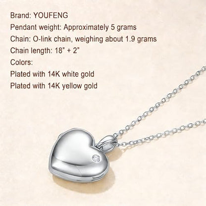 YOUFENG Love Heart Locket Necklace That Holds Pictures S925 Silver Photo Lockets Gifts for Women Jewelry - color: Diamond