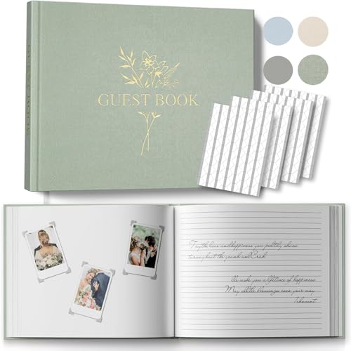 Wedding Guest Book for Your wedding Reception - Elegant Guestbook with Table Sign to Sign in and Add Polaroid Photos - The Perfect Wedding Or Baby Shower Guest Book for The Special Day - color: Sage, size: Half Blank & Half Lined